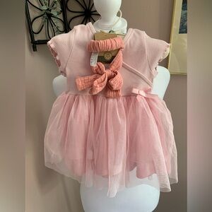 Rabbit + Bear baby girl Dress with Headband 6 months bows girly sweet NWT